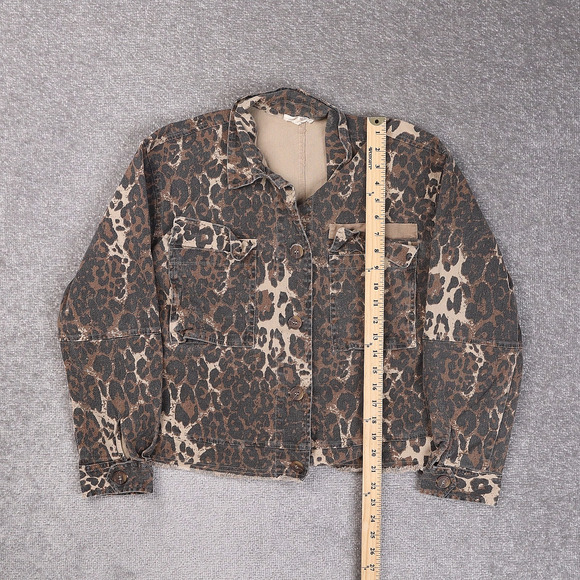 Womens Mystree Leopard Print Medium Multicolor Cropped Long Sleeve Jacket - Picture 2 of 9